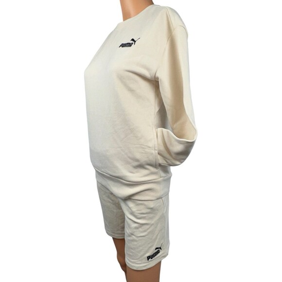 Puma 2 Piece Girls Medium 10/12 Tan Pull Over Sweatshirt & Jogging Shorts New - Picture 3 of 10